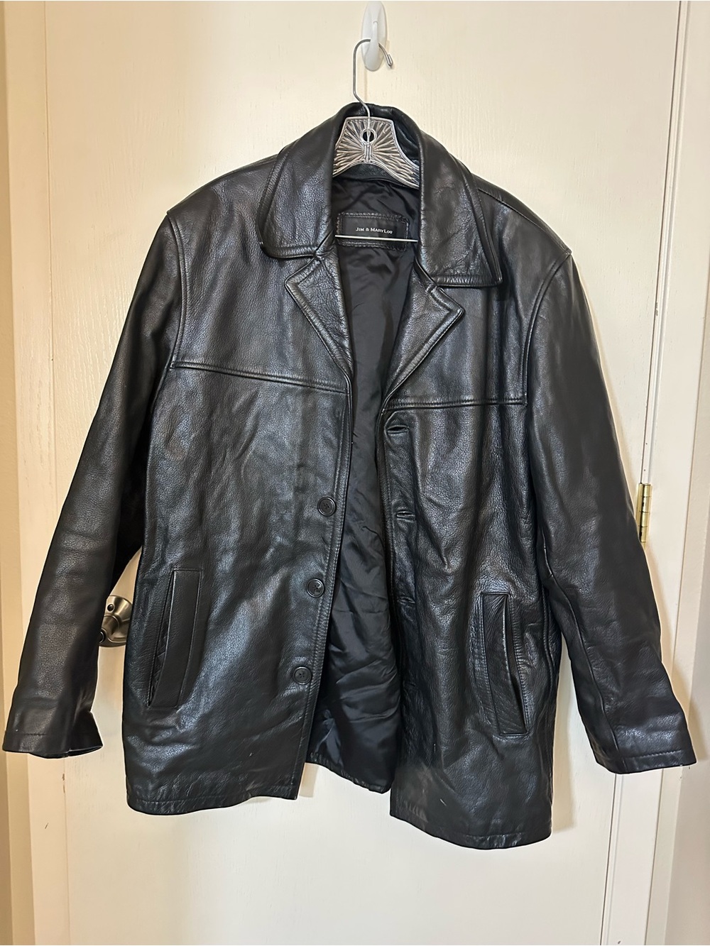 Black Genuine Vintage Leather Jim & MaryLou Button-Front Jacket Oversized Unisex